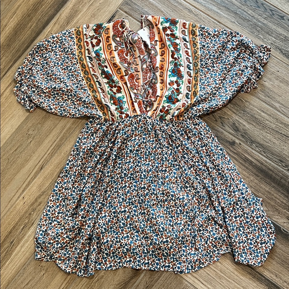 Umgee Floral Print Dress with Bohemian Flair